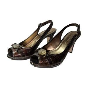 Anne Klein Slingback Patent Leather Heels - 6M - Brown/Bronze Croc-Embossed